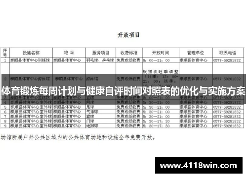 体育锻炼每周计划与健康自评时间对照表的优化与实施方案